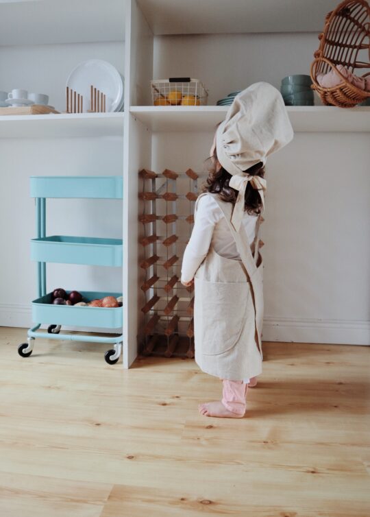 Linen-blend Kids Japan Style Apron & Chef Hat Set