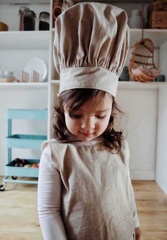 Linen-blend Kids Japan Style Apron & Chef Hat Set